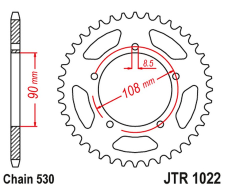 JT ZĘBATKA TYLNA 1022 40 DUCATI 500 DESMO/ SL '79-84'; 750 F1 '85-88'; 900 S2 '83-85' CAGIVA 350/650 ALAZZURRA SPORTS '85-88' (102240JT) (ŁAŃC. 530) NA ZAMÓWIENIE