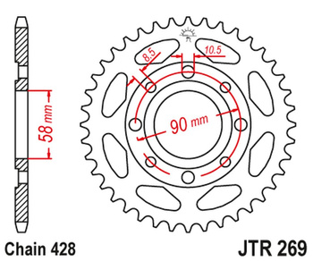 JT ZĘBATKA TYLNA 269 38 HONDA CG 125 '02-'05, CM 125 '82-'97, CB 125T '82-'88, DAELIM VC 125 '96-'99 (26938JT) (ŁAŃC. 428)