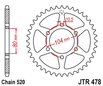 JT ZĘBATKA TYLNA 478 38 KAWASAKI ZX6R (05-17), Z750 (47838JT) (ŁAŃC. 520) NA ZAMÓWIENIE