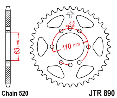 JT ZĘBATKA TYLNA 4675 44 KTM 125/200 DUKE '14-'22, 390 DUKE/RC '13-'23 (JTR890.44) (ŁAŃC. 520) KOLOR CZARNY