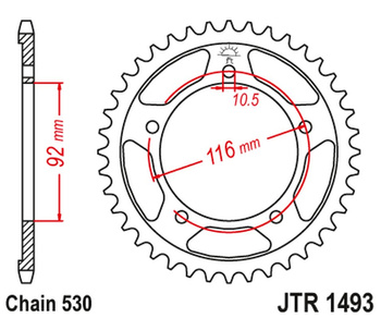 JT ZĘBATKA TYLNA 4542 42 KAWASAKI ZZR 1400 '06-'18 (454242JT) (ŁAŃC. 530) (CZARNA)