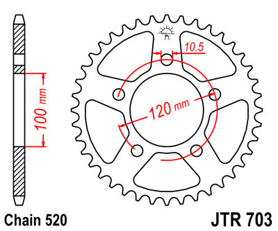 JT ZĘBATKA TYLNA 703 41 CAGIVA TAMANACO 125 88-91 (70341JT) (ŁAŃC. 520) - ZASTĘPUJE 70340JT (JTR698.40)