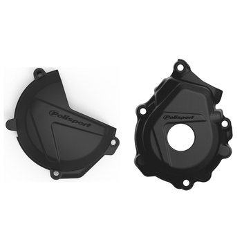 POLISPORT ZESTAW OSŁONA POKRYWY (DEKLA) ALTERNATORA ORAZ OSŁONA POKRYWY SPRZĘGŁA I OSŁONY POMPY WODY KTM SX-F/XC-F 250/350 '16-'22; HUSQVARNA FC 250/350 '16-'22 KOLOR CZARNY (8461400001+8460400001+8485200001)