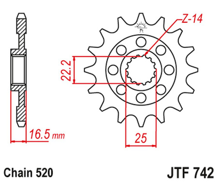 JT ZĘBATKA PRZEDNIA 2171 14 DUCATI 848/1098/1198 '07-'15 (217114JT) (MOD. ŁAŃC. 520)