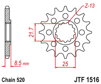 JT ZĘBATKA PRZEDNIA 2179 16 KAWASAKI ZX 10R 04-18 (217916JT) (PRZEJŚCIE NA ŁAŃCUCH 520)