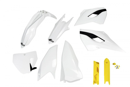 UFO KOMPLET PLASTIKÓW (FULL KIT) Z OSŁONAMI TELESKOPÓW (AMORTYZATORÓW) HUSQVARNA TC/FC 125/250/300/350/450 '14-'15 KOLOR OEM '14 (BIAŁY) (HU613E999)