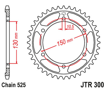 JT ZĘBATKA TYLNA 300 47 HONDA XL600V TRANSALP '87-'99, XL700V '08-'13 (30047JTZBK) (ŁAŃC. 525) KOLOR CZARNY