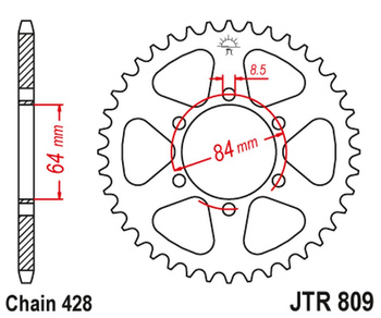 JT ZĘBATKA TYLNA 809 51 KREIDLER 125 SUPERMOTO '07-08, TS 125 '73-77 (JTR809.51) (ŁAŃC. 428)