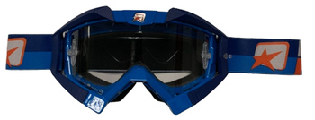 ARIETE GOGLE RIDING CROWS BASIC KOLOR NIEBIESKI/GRANATOWY/POMARZŃCZOWY, SZYBKA ANTI FOG, ANTI SCRATCH, UV, ROLL-OFF READY, GĄBKA 2 WARSTWOWA