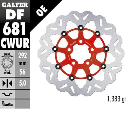 GALFER TARCZA HAMULCOWA TYŁ HARLEY-DAVIDSON (292X56X5) (WAVE) PŁYWAJĄCA KOLOR CZERWONY