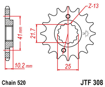 JT ZĘBATKA PRZEDNIA 345 16 HONDA NX 650, FX 650, YAMAHA XT 660, FMX (34516JT) (ŁAŃC. 520) (+1)