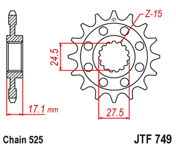 JT ZĘBATKA PRZEDNIA 2249 15 Z GUMĄ DUCATI PANIGALE 1199/1299 '12-'16 (224915JT) (ŁAŃC.525)