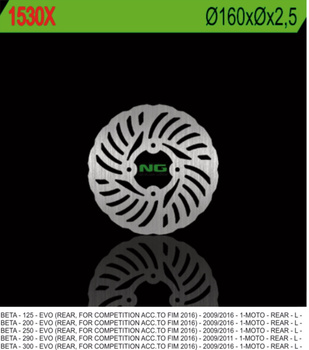 NG TARCZA HAMULCOWA TYŁ BETA EVO 125/200/250/290/300 09-17 (160MM) WAVE