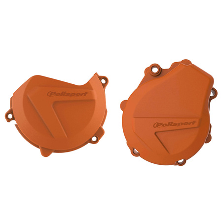 POLISPORT ZESTAW OSŁONA POKRYWY (DEKLA) ALTERNATORA ORAZ OSŁONA POKRYWY SPRZĘGŁA I OSŁONA POMPY WODY KTM EXC-F/XC-F 450/500 '17-'22; HUSQVARNA FE 450/501 '17-'22 KOLOR POMARAŃCZOWY (846700002+8460500002+8485000002)