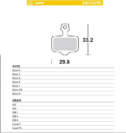 MOTO-MASTER WYPRZEDAŻ BIKE PRO KLOCKI HAMULCOWE ROWEROWE SINTER SPORT METALICZNE PASUJE DO AVID ELIXIR 9 / 7 / 5 / 3 / 1 / CR / R, SRAM XX, XO,DB1,DB 3, DB 5, LEVELT, LEVEL TL