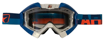 ARIETE GOGLE RIDING CROWS BASIC KOLOR BIAŁY/NIEBIESKI/POMARAŃCZOWY, SZYBKA ANTI FOG, ANTI SCRATCH, UV, ROLL-OFF READY, GĄBKA 2 WARSTWOWA