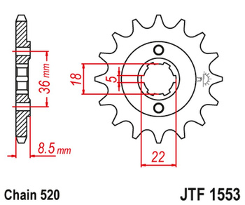 JT ZĘBATKA PRZEDNIA 2052 14 YAMAHA XT 250 TL (JAPAN) '83-84' SRX 250 '87' (205214JT) (ŁAŃC. 520) NA ZAMÓWIENIE