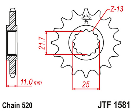 JT ZĘBATKA PRZEDNIA 566M 15 YAMAHA YZF R6 '99-20', YZF R7 '99-01', YZF 750 R '99-01', FZ6 '04-09' (566M15JT) (ŁAŃC. 520) KONWERSJA