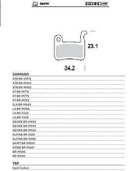 MOTO-MASTER WYPRZEDAŻ BIKE PRO KLOCKI HAMULCOWE ROWEROWE ORGANICZNE SPORT PASUJE DO SHIMANO XTR BR-M975, BR-M966, BR-M965, XT BR-M776, BR-M775, BR-M765, SLX BR-M665, SAINT BR-M800, DEORE BR-M596, BR-M595, BR-M535
