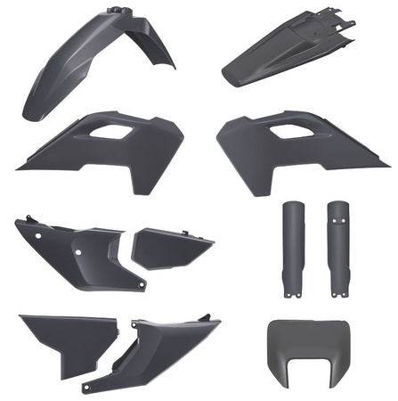 POLISPORT KOMPLET PLASTIKÓW (FULL KIT) HUSQVARNA TE/FE TPI '24-'25 W ZESTAWIE OSŁONA LAMPY PRZEDNIEJ I OSŁONY AMORTYZATORÓW KOLOR SZARY (N-GRAY)