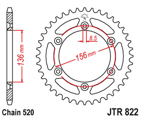 JT ZĘBATKA TYLNA 702 42 GAS GAS 400/450 SM '03-04, 450/515 SM '09, HUSQVARNA SMR 450/SM 510 '05-10, TE 630 '10-12 (70242JT) (ŁAŃC. 520)