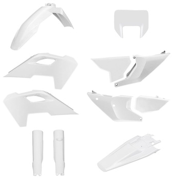 POLISPORT KOMPLET PLASTIKÓW (FULL KIT) HUSQVARNA TE/FE TPI '24-'25 W ZESTAWIE OSŁONA LAMPY PRZEDNIEJ I OSŁONY AMORTYZATORÓW KOLOR BIAŁY