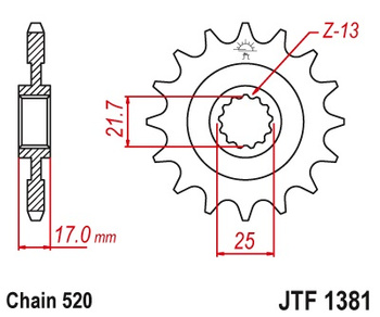 JT ZĘBATKA PRZEDNIA 2042 16 Z GUMĄ HONDA CB 500F/X '13-'15, CBR 500R '13-'15, NC 700 '12-'14, CT/CTX 700 14 204216JTRB) (ŁAŃC. 520)