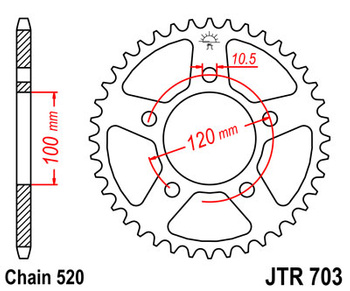JT ZĘBATKA TYLNA 703 41 CAGIVA TAMANACO 125 88-91 (70341JT) (ŁAŃC. 520) - ZASTĘPUJE 70340JT (JTR698.40)