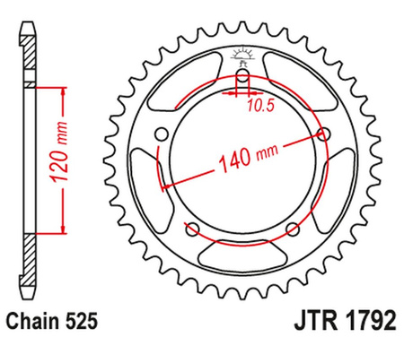 JT ZĘBATKA TYLNA 4398 43 SUZUKI GSR 750 '11-'19, GSXR 750 '00-'03, DL 1000 '15-'16, GSX 750S '15-'16 (439843JT) (ŁAŃC. 525) (CZARNA)