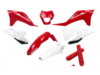 UFO KOMPLET PLASTIKÓW (FULL KIT) Z OSŁONAMI TELESKOPÓW (AMORTYZATORÓW) GAS GAS EC / EC-F 250 / 300 / 350 '21-'23 KOLOR OEM CZERWONY BIAŁY