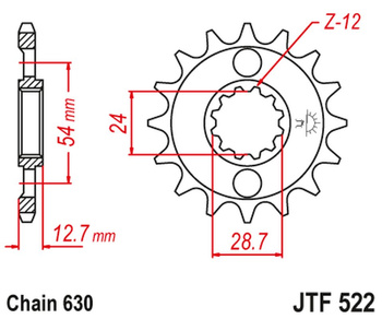 JT ZĘBATKA PRZEDNIA 522 16 KAWASAKI Z 1000 '81-83', GPZ 1100 '81-82' Z 1100 '84-86' (52216JT) (ŁAŃC. 630) NA ZAMÓWIENIE