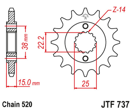 JT ZĘBATKA PRZEDNIA 7001 14 DUCATI 907 PASO SPORTS '90-'93 (700114JT) (ŁAŃC. 520)
