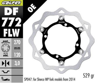 GALFER TARCZA HAMULCOWA PRZÓD SHERCO SE/SEF 250/300/450/500 '09- (TYLKO Z ZAWIESZENIAMI SACHS; WP WYMAGA SP047) WAVE (270X120X3MM)