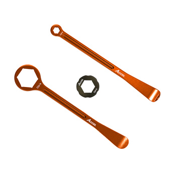 ACCEL KOMPLET ŁYŻEK DO OPON ALU KUTE Z KLUCZAMI OCZKOWYMI 32, 22, 12, 10 MM KOLOR POMARANCZOWY