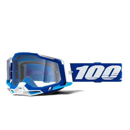 WYPRZEDAŻ 100 PROCENT GOGLE MODEL RACECRAFT 2 BLUE - CLEAR LENS - KOLOR NIEBIESKI/BIAŁY SZYBKA PRZEŹROCZYSTA STARY KOD: 50121-101-02