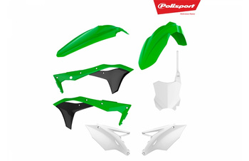 POLISPORT WYPRZEDAŻ KOMPLET PLASTIKÓW KAWASAKI KX 250F '17-'20 W ZESTAWIE TABLICA PRZEDNIA (8665900002) KOLOR ZIELONO BIAŁY OEM