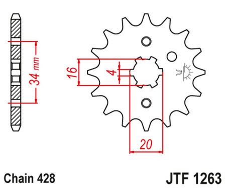 JT ZĘBATKA PRZEDNIA 263 12 SUZUKI RM 80/85, YAMAHA XT 125 R/X (26312JT) (ŁAŃC. 428)