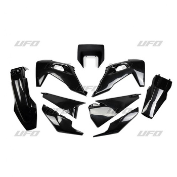 UFO KOMPLET PLASTIKÓW HUSQVARNA TE 150 / 250 / 300 '20-'23, FE 250 / 350 / 450 / 501 '20-'23 Z OSŁONĄ LAMPY KOLOR CZARNY (HU623E001)