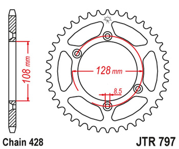 JT ZĘBATKA TYLNA 4488 51 KAWASAKI KLX 125 '03-06, SUZUKI DR-Z 125 '03-20 (448851JT) (ŁAŃC. 428)
