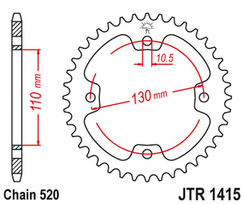 JT ZĘBATKA TYLNA 4303 42 KAWASAKI KSF 450 (KFX 450) '08-14' (ATV) (430342JT) (ŁANC.520) NA ZAMÓWIENIE