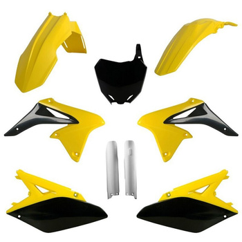 POLISPORT KOMPLET PLASTIKÓW (FULL KIT) SUZUKI RMZ 250 '10-'18 W ZESTAWIE TABLICA PRZEDNIA (8660400002) I OSŁONY AMORTYZARORÓW (8398300001) KOLOR ŻÓŁTY BIAŁY CZARNY