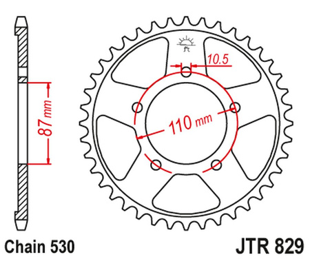 JT ZĘBATKA TYLNA 824 47 SUZUKI GSF 600 95-04, GSF 650 05-06 (82447JTZBK)* (ŁAŃC. 530) KOLOR CZARNY