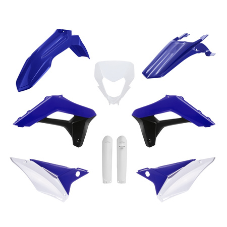 POLISPORT KOMPLET PLASTIKÓW (FULL KIT) SHERCO SE-R/SEF-R '24 W ZESTAWIE OSŁONA LAMPY (8681100002) I OSŁONY AMORTYZATORÓW (8398600002) KOLOR NIEBIESKI BIAŁY CZARNY OEM