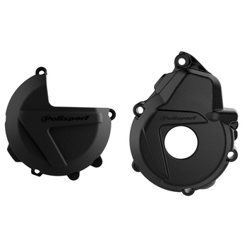 POLISPORT ZESTAW OSŁONA POKRYWY (DEKLA) ALTERNATORA ORAZ OSŁONA POKRYWY SPRZĘGŁA I OSŁONY POMPY WODY KTM EXC-F/XC-F 250/350 '17-'22; HUSQVARNA FC 250/350 '19-'22 KOLOR CZARNY (846400001+8460400001+8485200001)