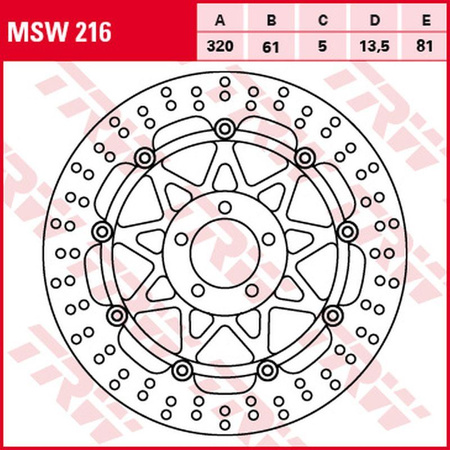 TRW ZF TARCZA HAMULCOWA PRZÓD KAWASAKI ZX-7R/RR '96-'02, ZXR 750 '91-'95, ZX-9R '94-'04, ZZR 1100 '93-'01, ZX-12R '00-'03, ZZR 1200 '02-'05, VN 1500/1600 MEAN STREK '02-'05, SUZUKI VZ 1600 MARAUDER '04-'05 (320X61X5MM)