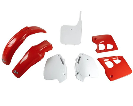 UFO KOMPLET PLASTIKÓW (FULL KIT) Z OSŁONAMI TELESKOPÓW (AMORTYZATORÓW) HONDA CR 125 '91-'92, CR 250 '90-'91, KOLOR OEM '90 (CZERWONY/BIAŁY) (HO097E999K)
