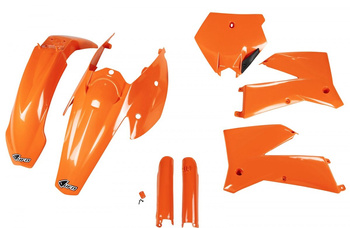 UFO KOMPLET PLASTIKÓW (FULL KIT) Z OSŁONAMI TELESKOPÓW (AMORTYZATORÓW) KTM SX '05-'06, EXC '05-'07 KOLOR POMARAŃCZOWY (KT503E127)