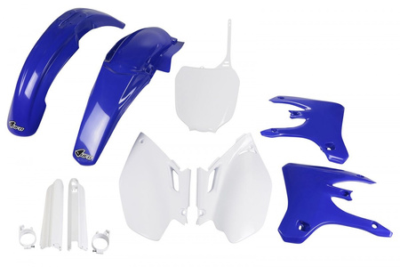 UFO KOMPLET PLASTIKÓW (FULL KIT) Z OSŁONAMI TELESKOPÓW (AMORTYZATORÓW) YAMAHA YZF 250 / 450 '03-'05 KOLOR OEM (BIAŁY/NIEBIESKI) (YA304E999)