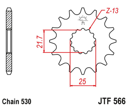 JT ZĘBATKA PRZEDNIA 566 15 Z GUMĄ (56615JTRB) (ŁAŃC. 530) - MOŻE BYĆ ZASTĄPIONA PRZEZ 51315JT (JTF513.15) ORAZ 51915JT (JTF519.15)