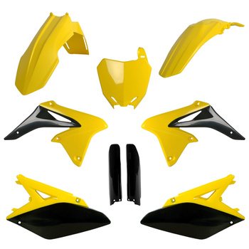 POLISPORT KOMPLET PLASTIKÓW (FULL KIT) SUZUKI RMZ 250 '10-'18 W ZESTAWIE TABLICA PRZEDNIA (8659300001) I OSŁONY AMORTYZARORÓW (8398300002) KOLOR ŻÓŁTY CZARNY